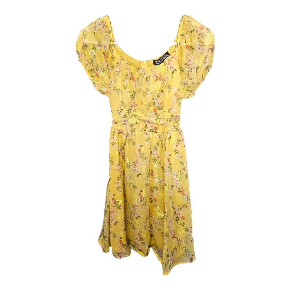 NWOT Trixxi Girl Girl's Yellow Floral Short Sleeve A-Line Dress (Size: 10)
